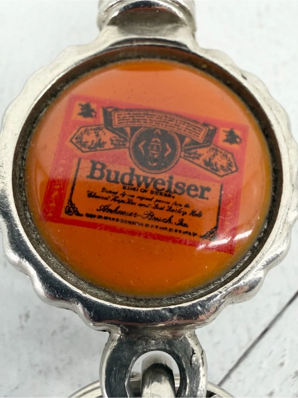 Vintage Budweiser Beer Bottle Cap Snap Hook Keychain Clip Bottle Opener Tool